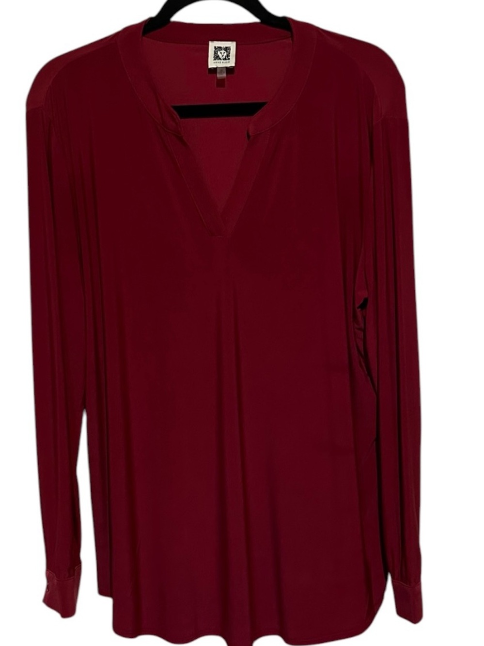 Anne Klein Burgundy Long Sleeve V-Neck Tunic Top